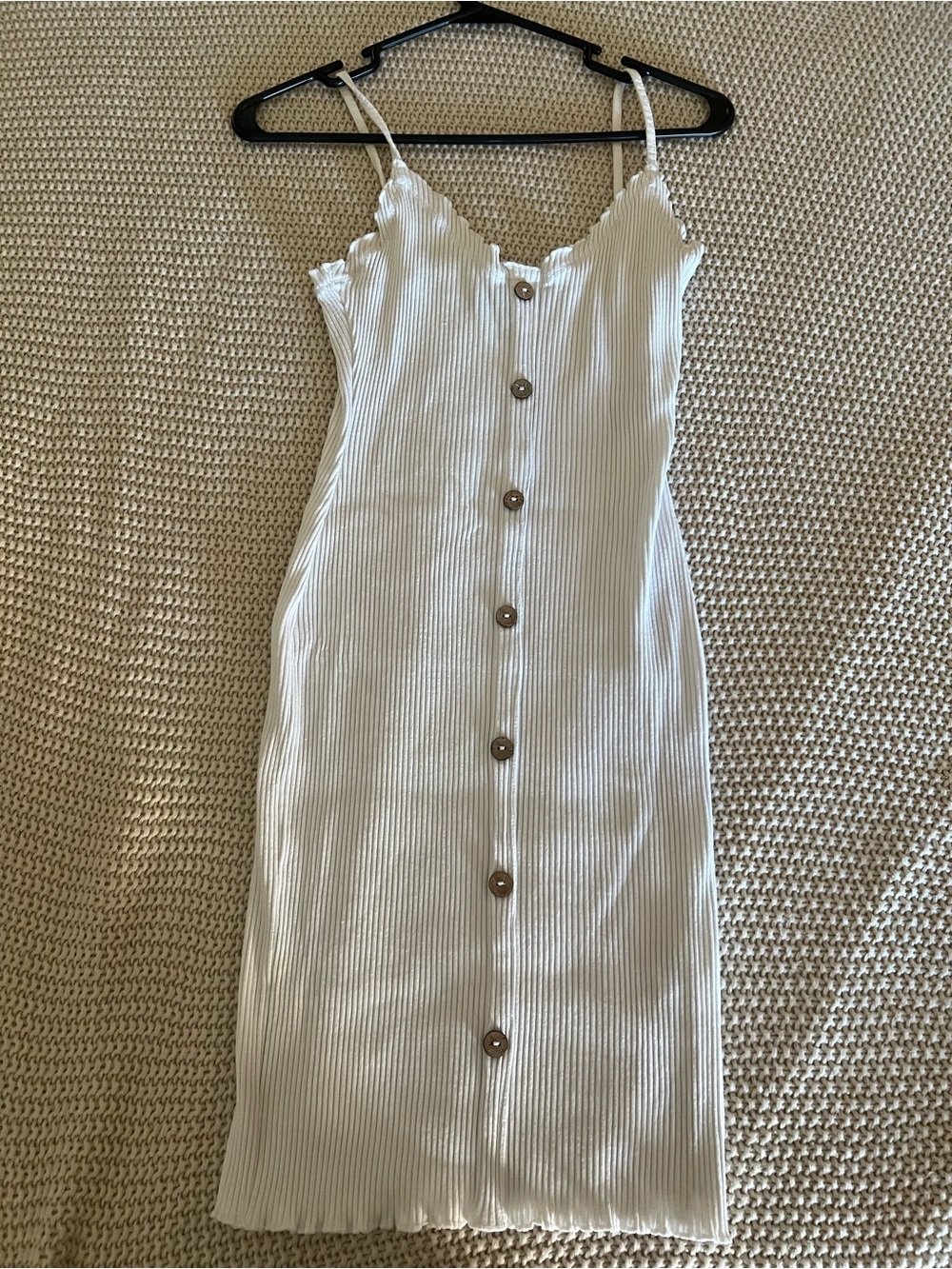 White Ribbed Button-Front Slip Dress